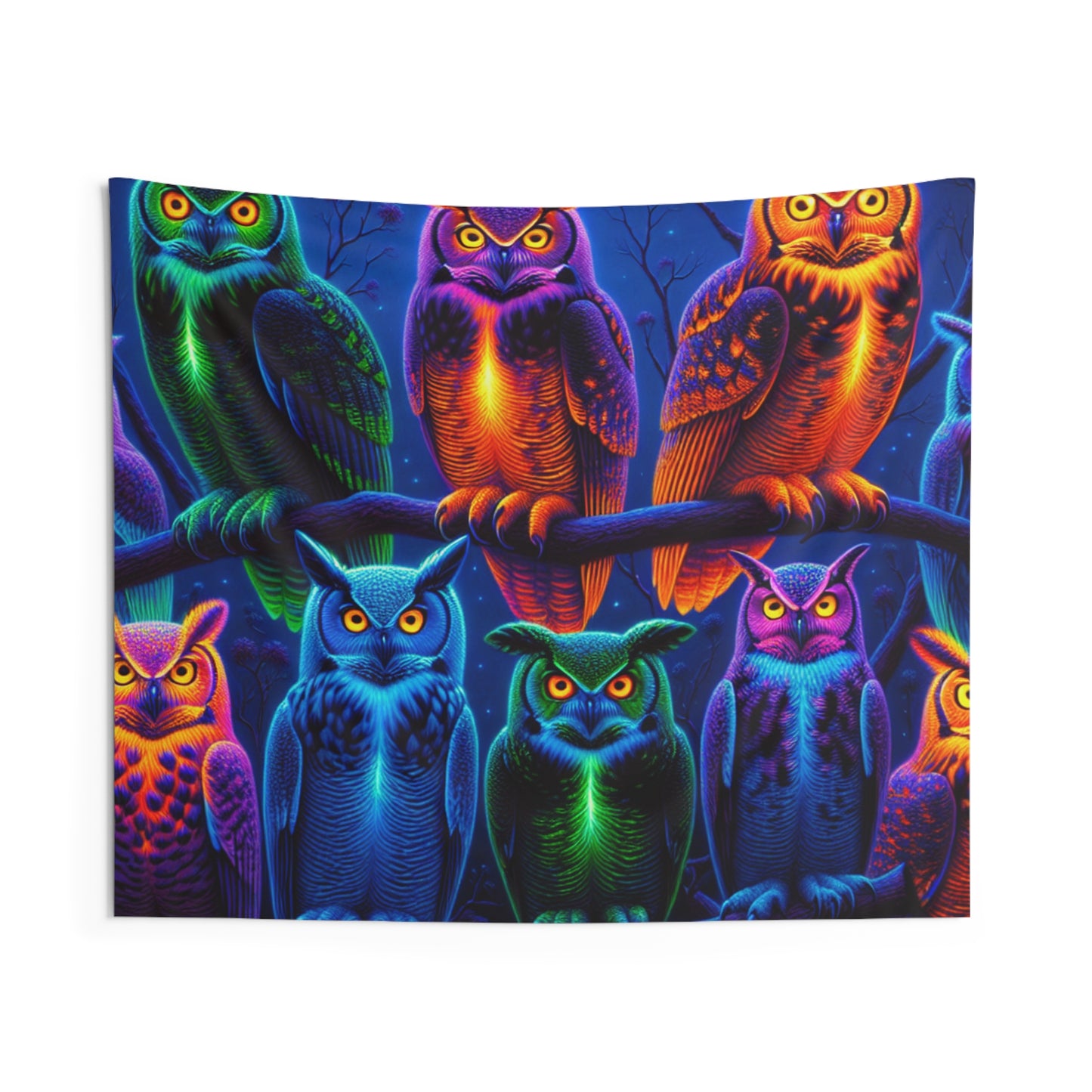 Neon Nocturne NEON Owls Art Tapestry