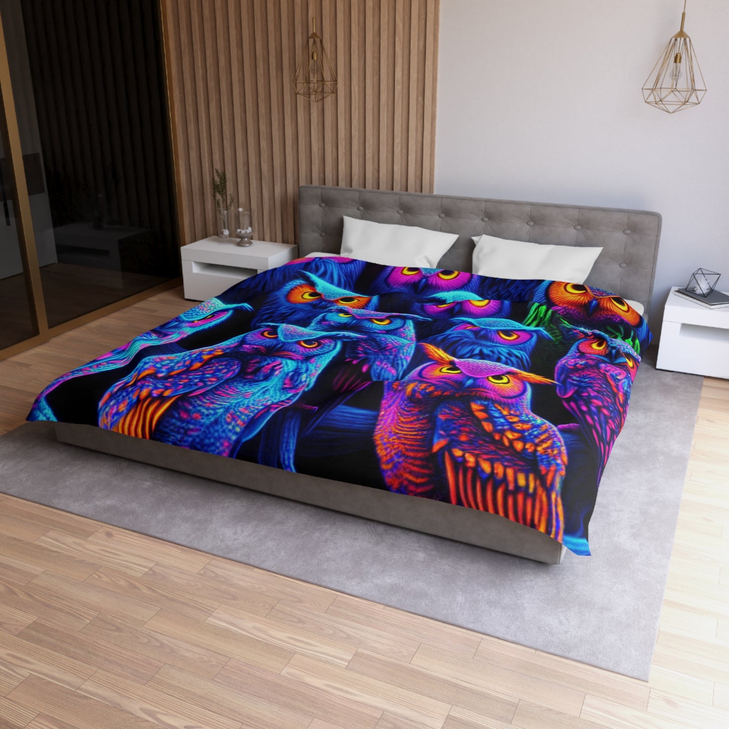 Carlo Gentile - NEON Owls Microfiber Duvet Cover