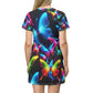 "Neon Flutterwall" Neon Butterflies Womans T Shirt Dress