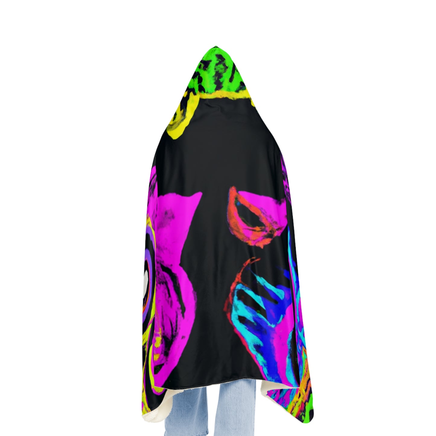 "Neon Night Owls" - NEON Owls Art Hooded Snuggle Blanket