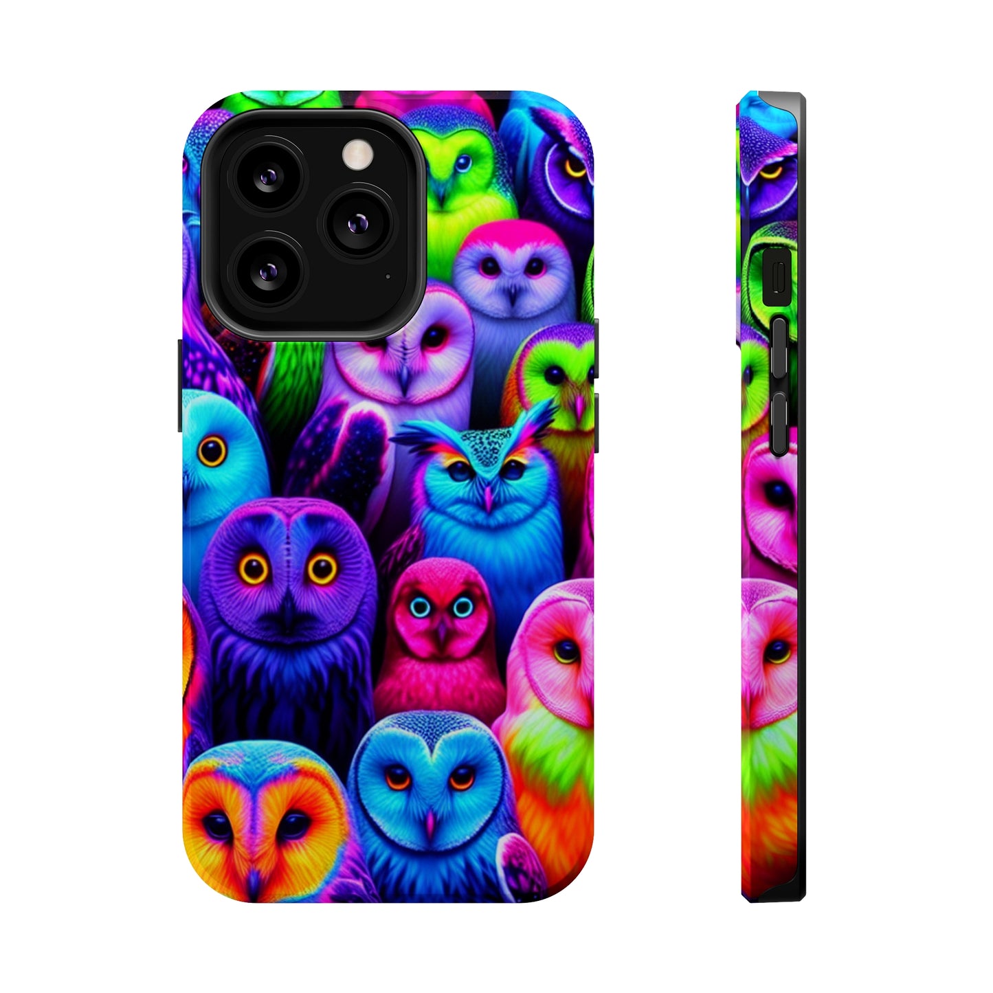 Vivid Nocturnal Neonatures Neon Owls Premium Art Magsafe Magnet Tough IPhone 13 14 15 Pro Plus Max and Mini in Matte and Glossy Phone cases
