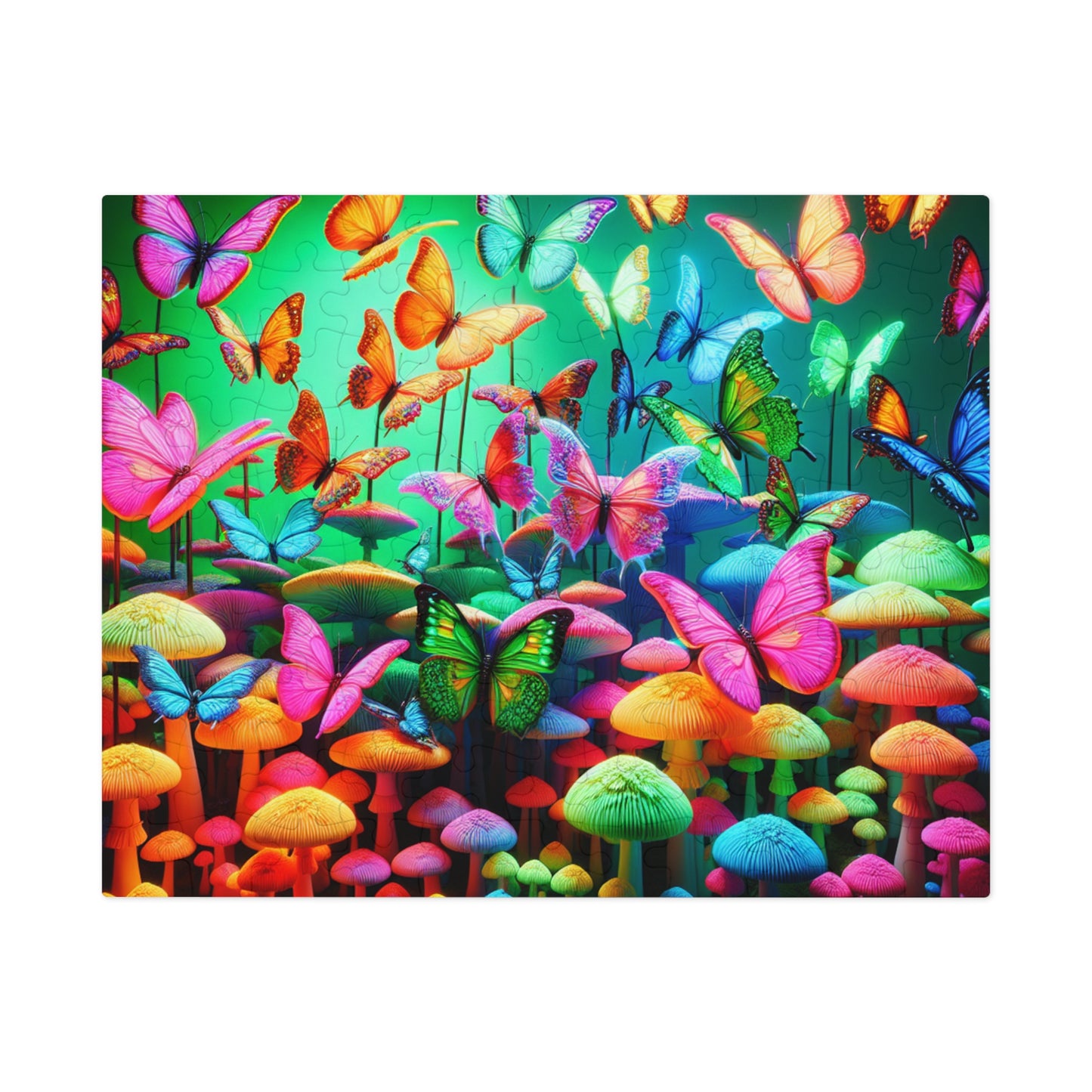 Neon Splendor. - Neon Butterflies and Mushrooms Puzzle 30, 110, 252, and 1000 Pieces