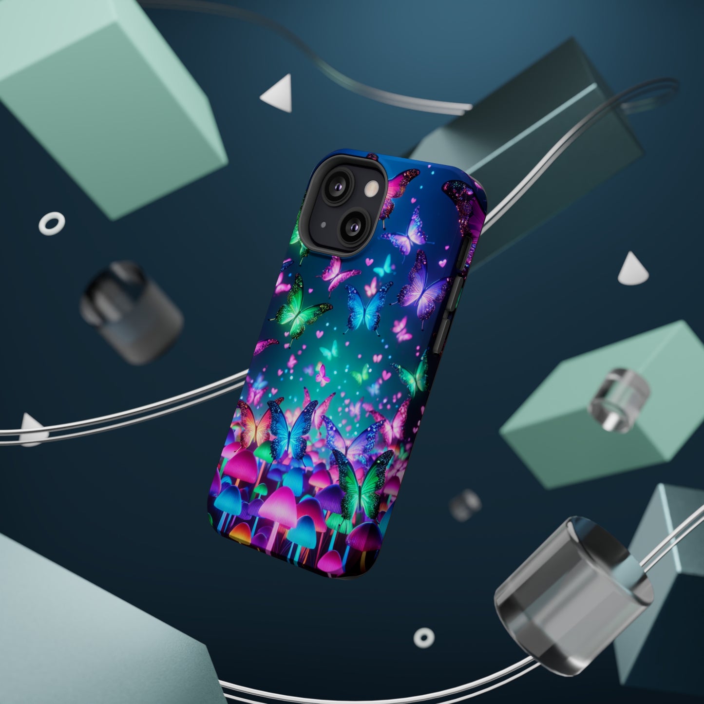 Neon Eden. Neon Butterflies and Mushrooms Premium Art Magsafe Magnet Tough IPhone 13 14 15 Pro Plus Max and Mini in Matte and Glossy Phone cases