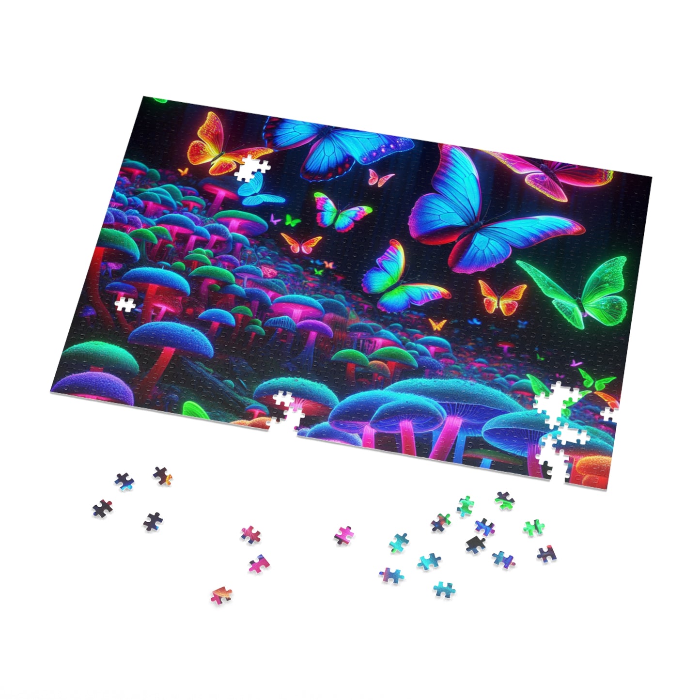 Neon Flutterflies. - Neon Butterflies and Mushrooms Puzzle 30, 110, 252, and 1000 Pieces