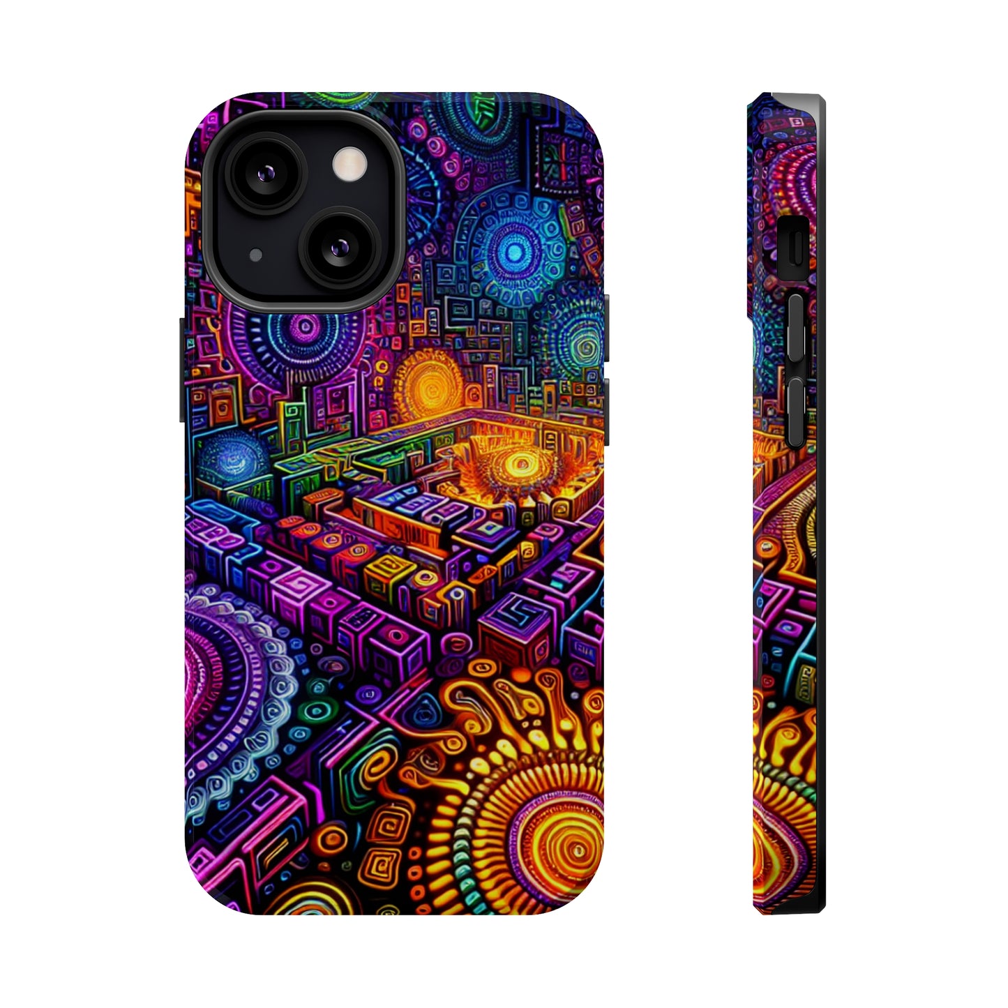 Vivid Voyage of Infinity Neon Splendor. Neon Trippy Infinity Patterns Premium Art Magsafe Magnet Tough IPhone 13 14 15 Pro Plus Max and Mini in Matte and Glossy Phone cases