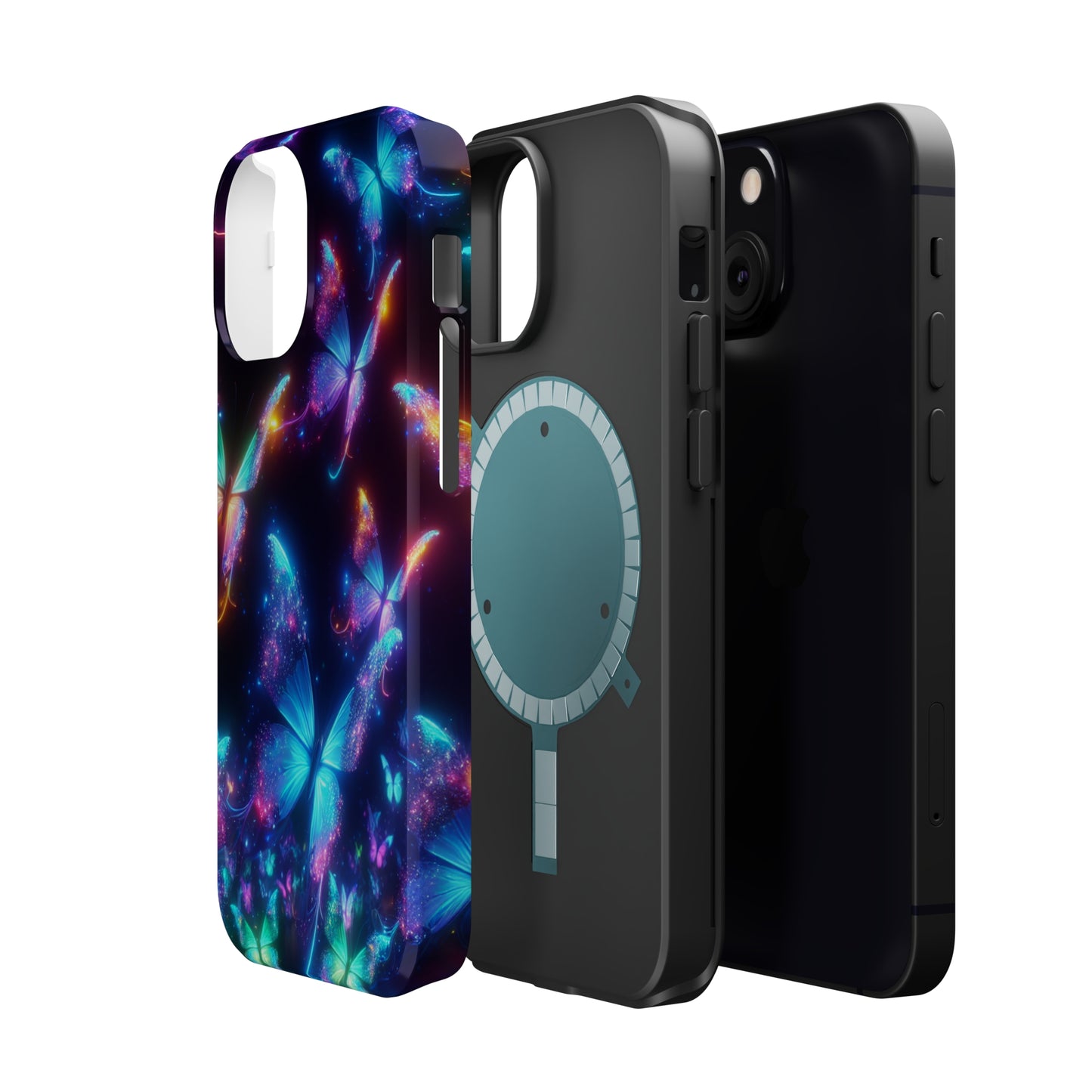 "Electrically Vivid Reverie" Neon Butterflies Premium Art Magsafe Magnet Tough IPhone 13 14 15 Pro Plus Max and Mini in Matte and Glossy Phone cases
