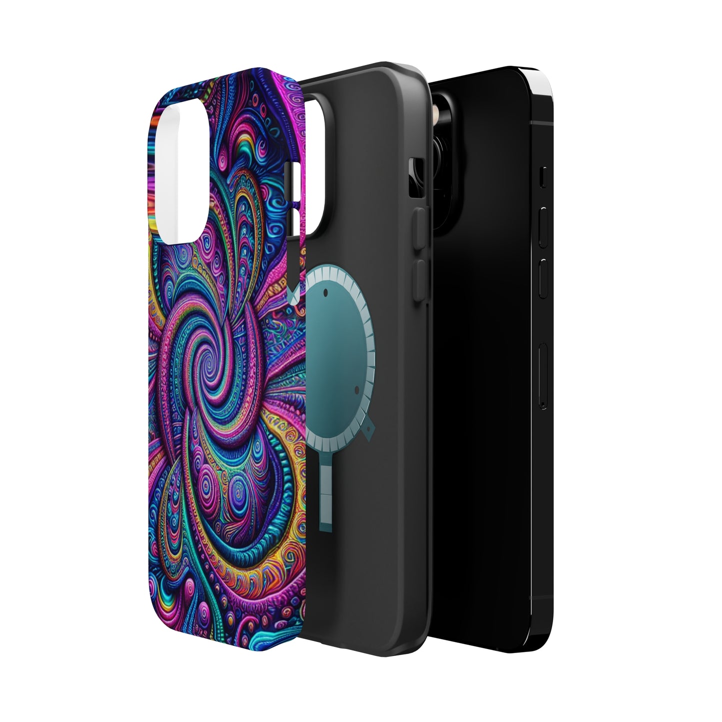 Cosmic Quasar Dreams. Neon Trippy Infinity Patterns Premium Art Magsafe Magnet Tough IPhone 13 14 15 Pro Plus Max and Mini in Matte and Glossy Phone cases