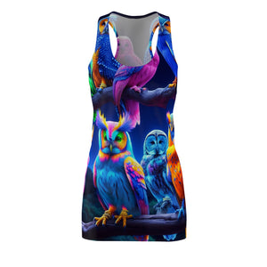 Vibrant Neon Nocturnal Olwes Neon Owls Racerback Dress