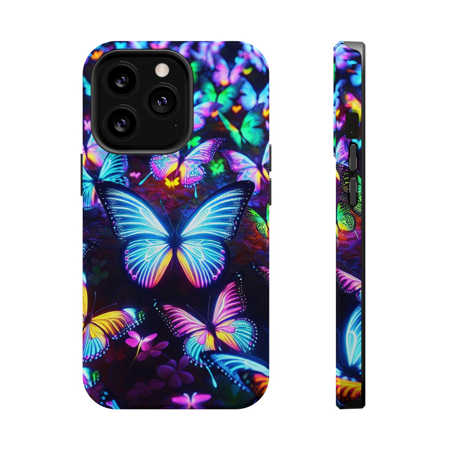 "Neon Butterflies in the Night Sky" Neon Butterflies Premium Art Magsafe Magnet Tough IPhone 13 14 15 Pro Plus Max and Mini in Matte and Glossy Phone cases