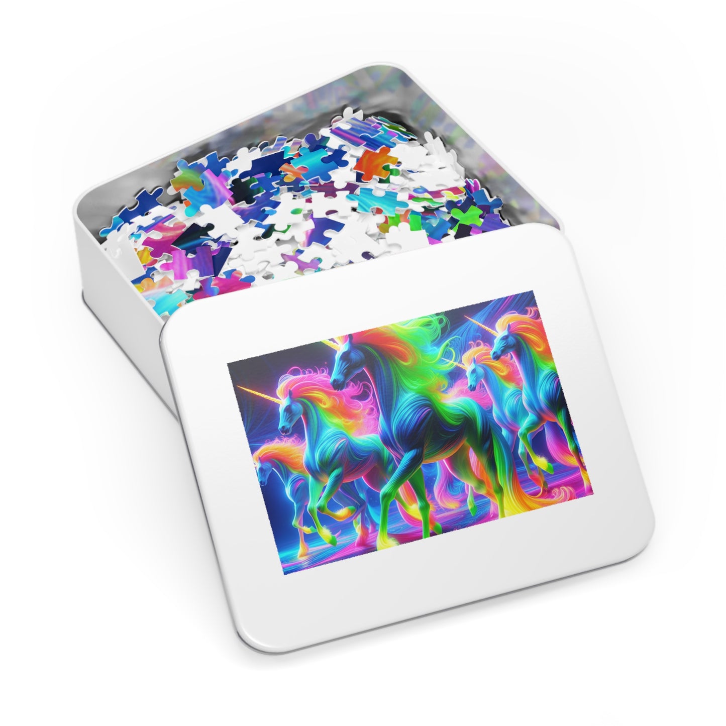 'Neon Unisplash' - Neon Unicorns Puzzle 30, 110, 252, and 1000 Pieces