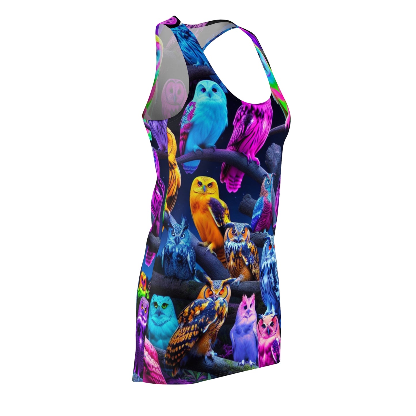 "Festival of Neon's Feathered Wonders" Neon Owls Racerback Dress