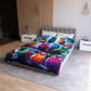 Felipeo da Pintorelli - NEON Owls Microfiber Duvet Cover