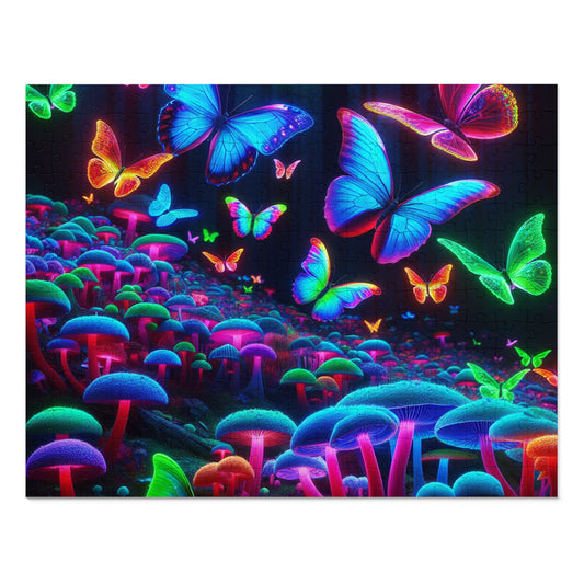 Neon Flutterflies. - Neon Butterflies and Mushrooms Puzzle 30, 110, 252, and 1000 Pieces