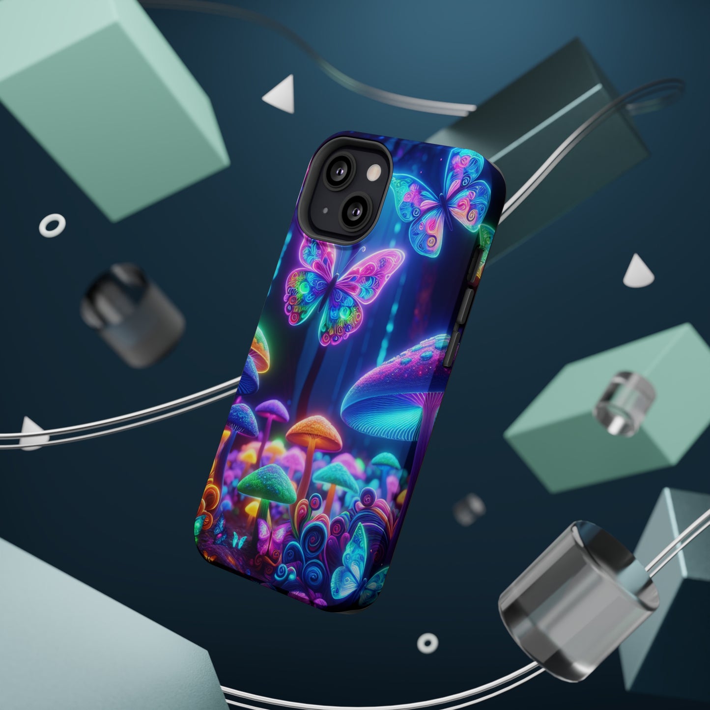 Neon Ecstasy. Neon Butterflies and Mushrooms Premium Art Magsafe Magnet Tough IPhone 13 14 15 Pro Plus Max and Mini in Matte and Glossy Phone cases