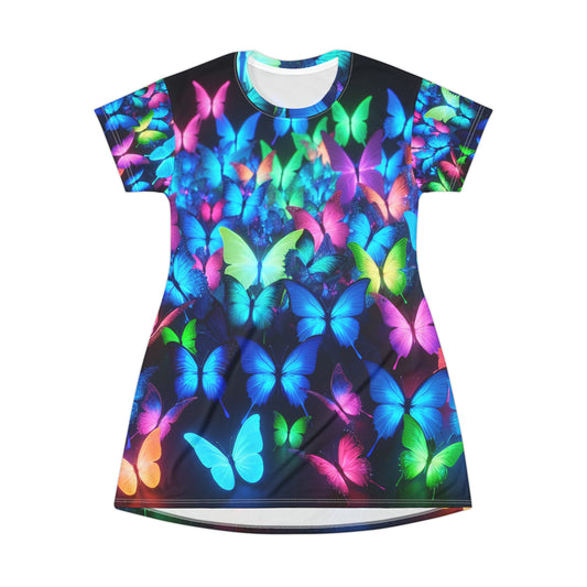 "Neon Flight of Fancy" Neon Butterflies Womans T Shirt Dress
