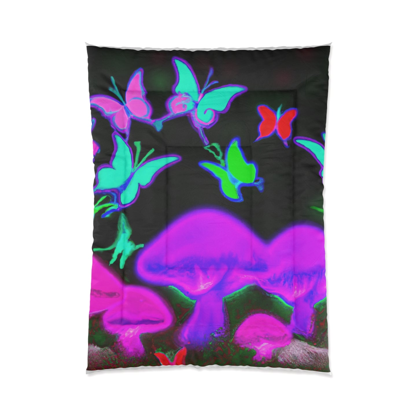 Neon Prismatic Splendor. Butterflies & Mushrooms Comforter Blanket