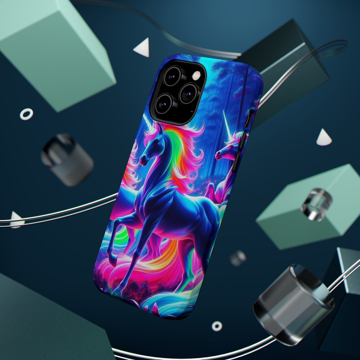 NeonNocturnals Neon Unicorns Premium Art Magsafe Magnet Tough IPhone 13 14 15 Pro Plus Max and Mini in Matte and Glossy Phone cases
