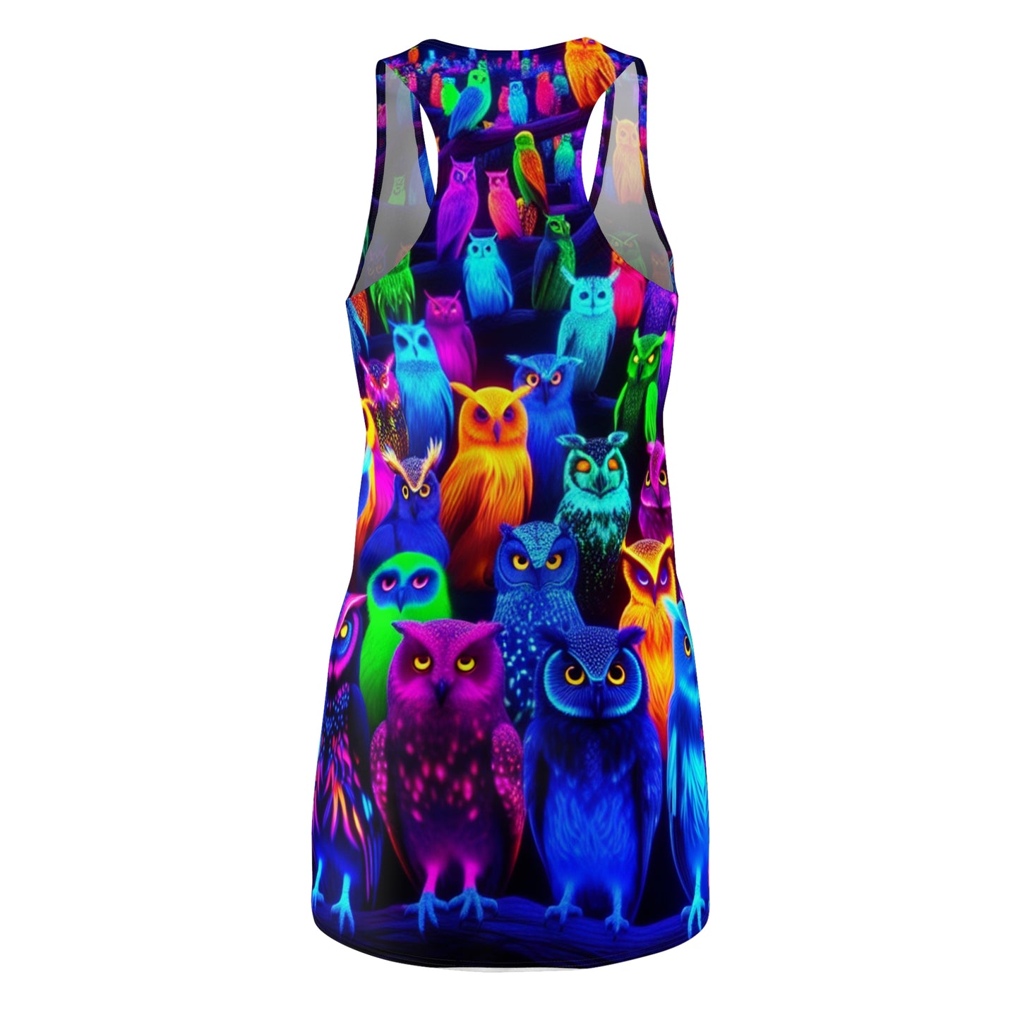 'Neon Nocturne' Neon Owls Racerback Dress