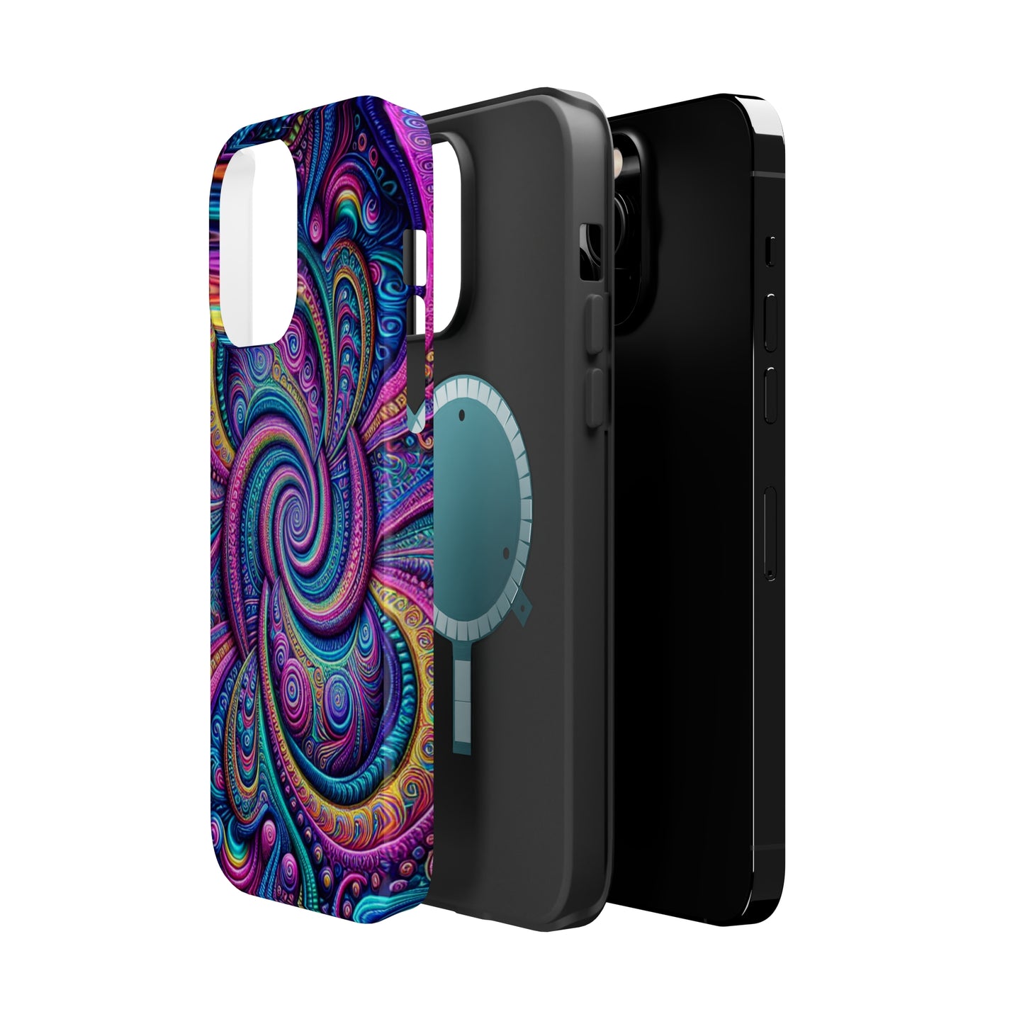 Cosmic Quasar Dreams. Neon Trippy Infinity Patterns Premium Art Magsafe Magnet Tough IPhone 13 14 15 Pro Plus Max and Mini in Matte and Glossy Phone cases