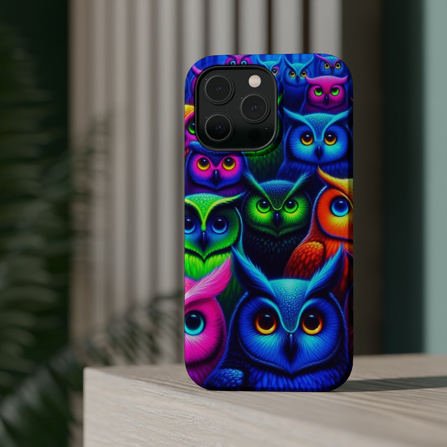 Neon Owlish Delight. Neon Owls Premium Art Magsafe Magnet Tough IPhone 13 14 15 Pro Plus Max and Mini in Matte and Glossy Phone cases