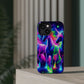 "Uni-Neon Fantasy" Neon Unicorns Premium Art Magsafe Magnet Tough IPhone 13 14 15 Pro Plus Max and Mini in Matte and Glossy Phone cases