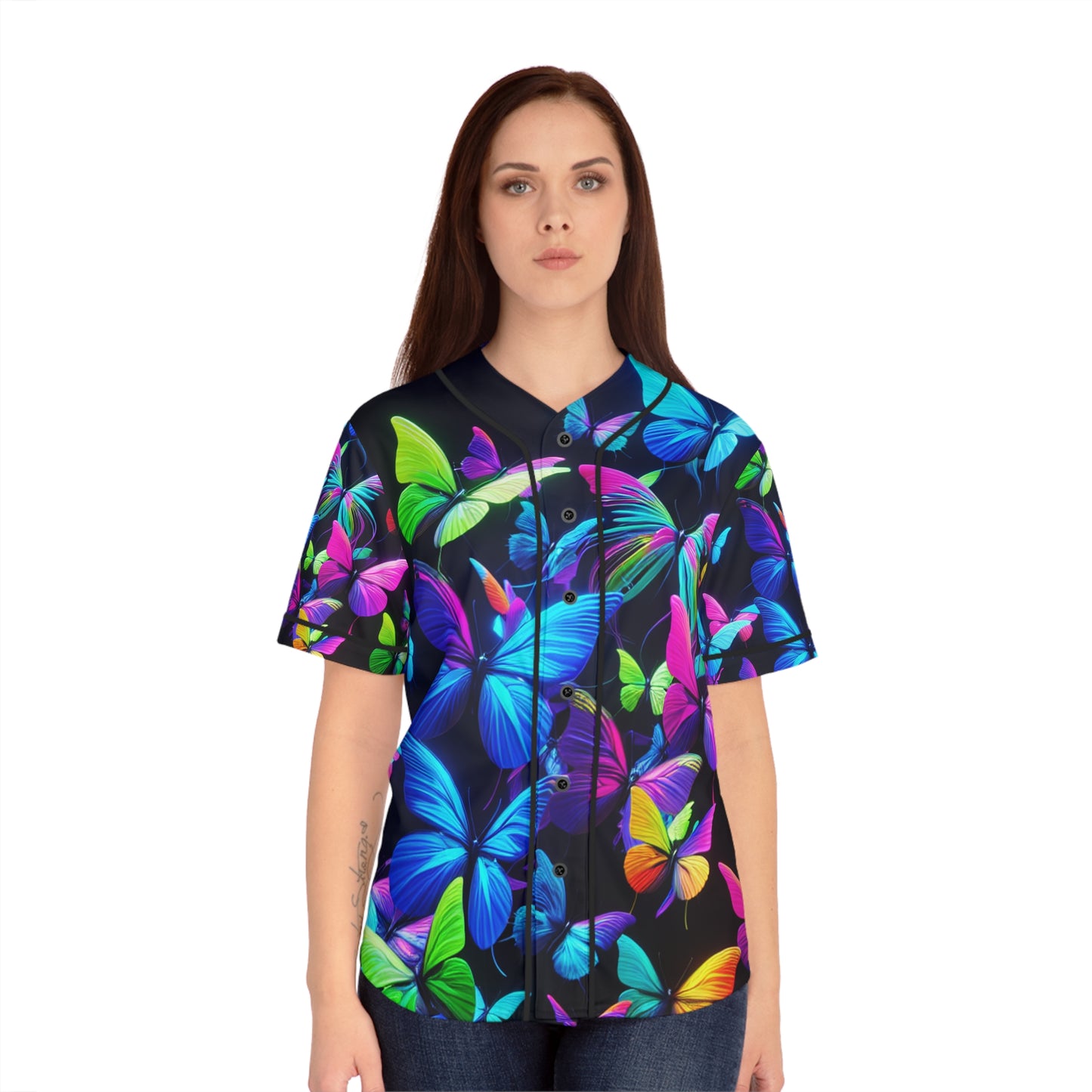 "Aurora's Neon Butterfly Dreamscape" Neon Butterflies Womans Jersey