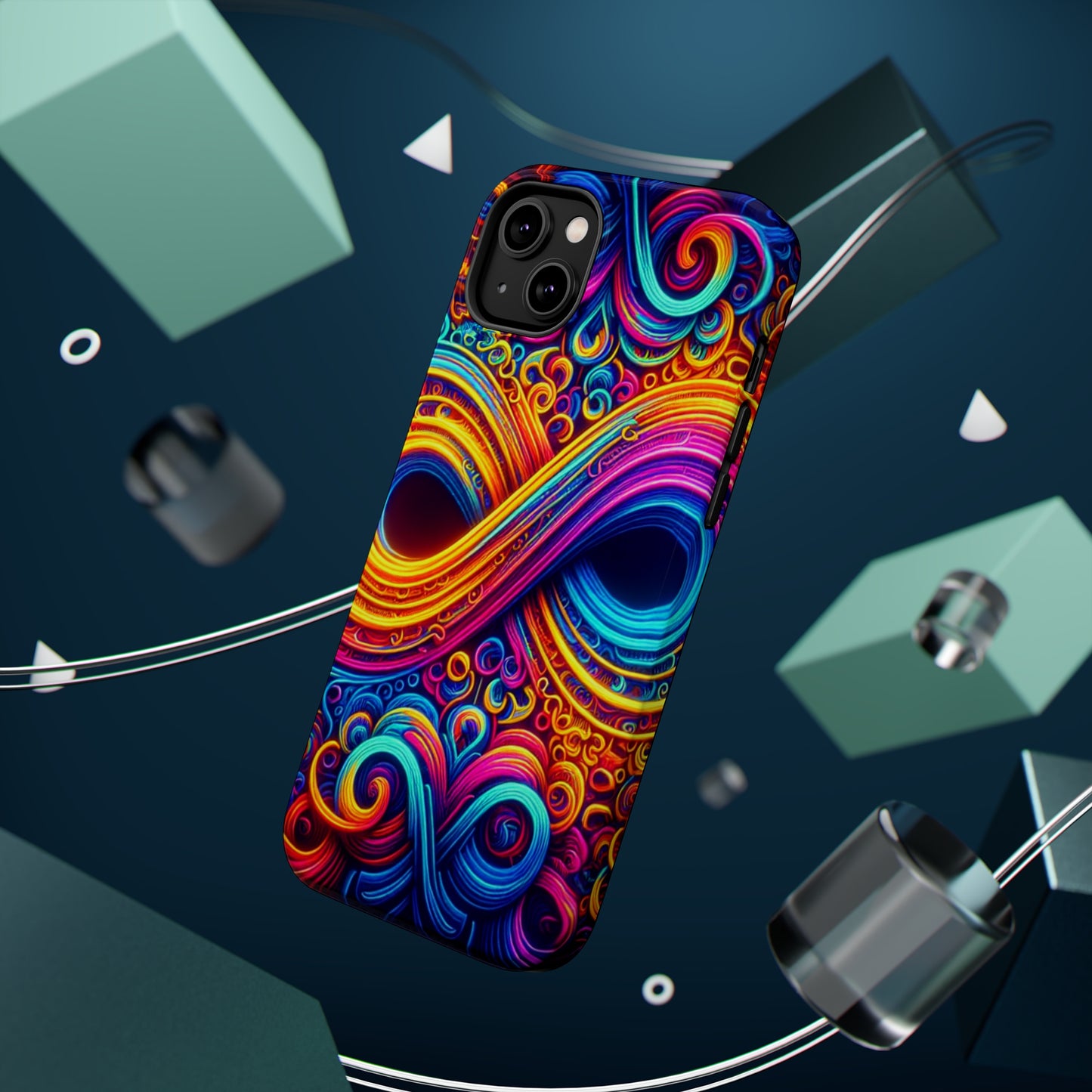 ElectroFractal Fluorescence. Neon Trippy Infinity Patterns Premium Art Magsafe Magnet Tough IPhone 13 14 15 Pro Plus Max and Mini in Matte and Glossy Phone cases