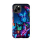 "Electric Morpho Rain" NEON Butterflies Tough Phone Case Iphone  7 8 9 10 11 12 13 14 SE X XR XS Pro Max Mini Plus