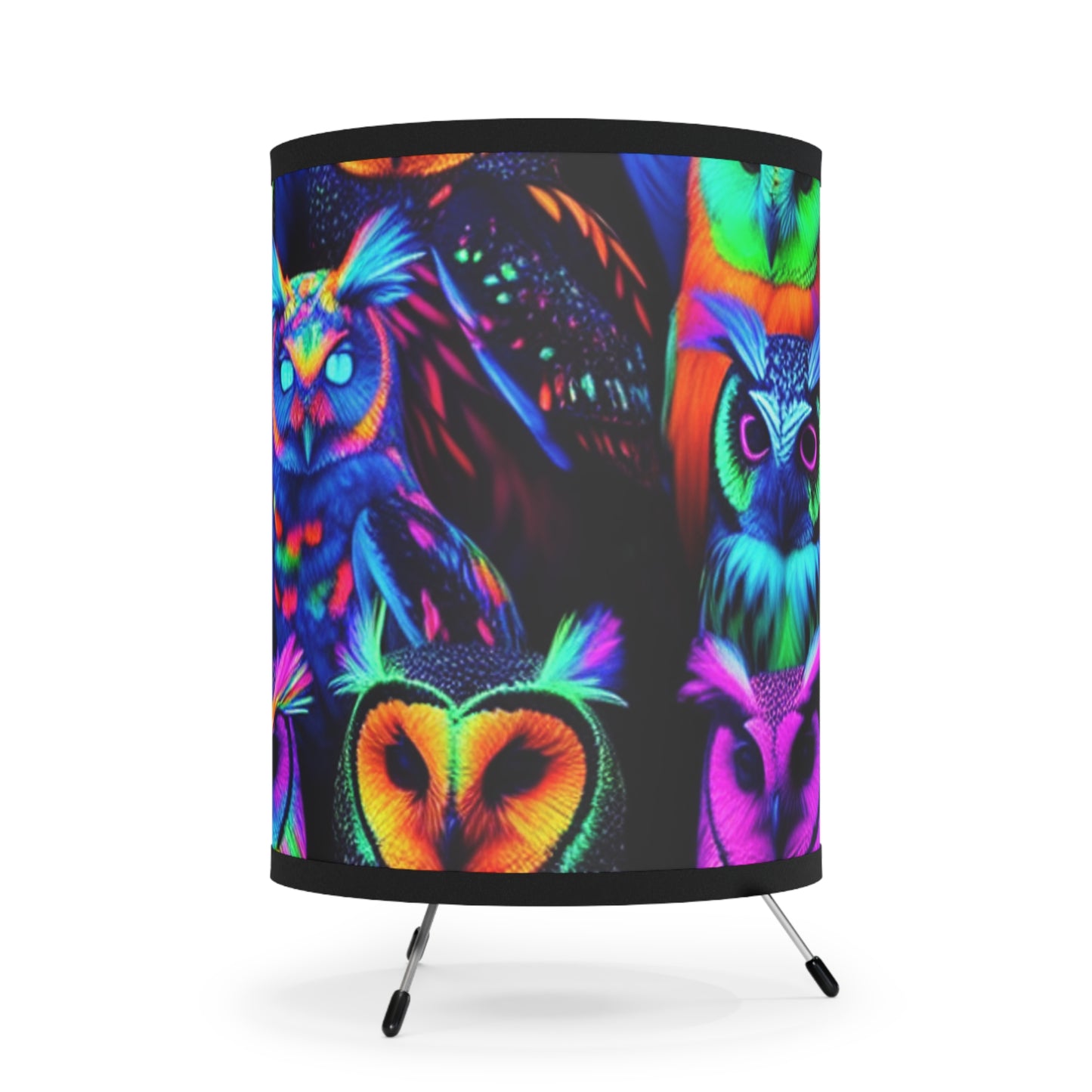 "Electric Aviary" - NEON Owls Art Tripod Lamp