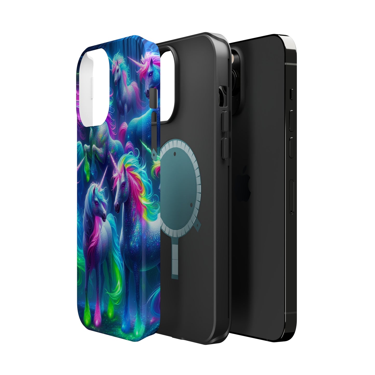 Vivid Dreamscape of Neon Unicorns Neon Unicorns Premium Art Magsafe Magnet Tough IPhone 13 14 15 Pro Plus Max and Mini in Matte and Glossy Phone cases