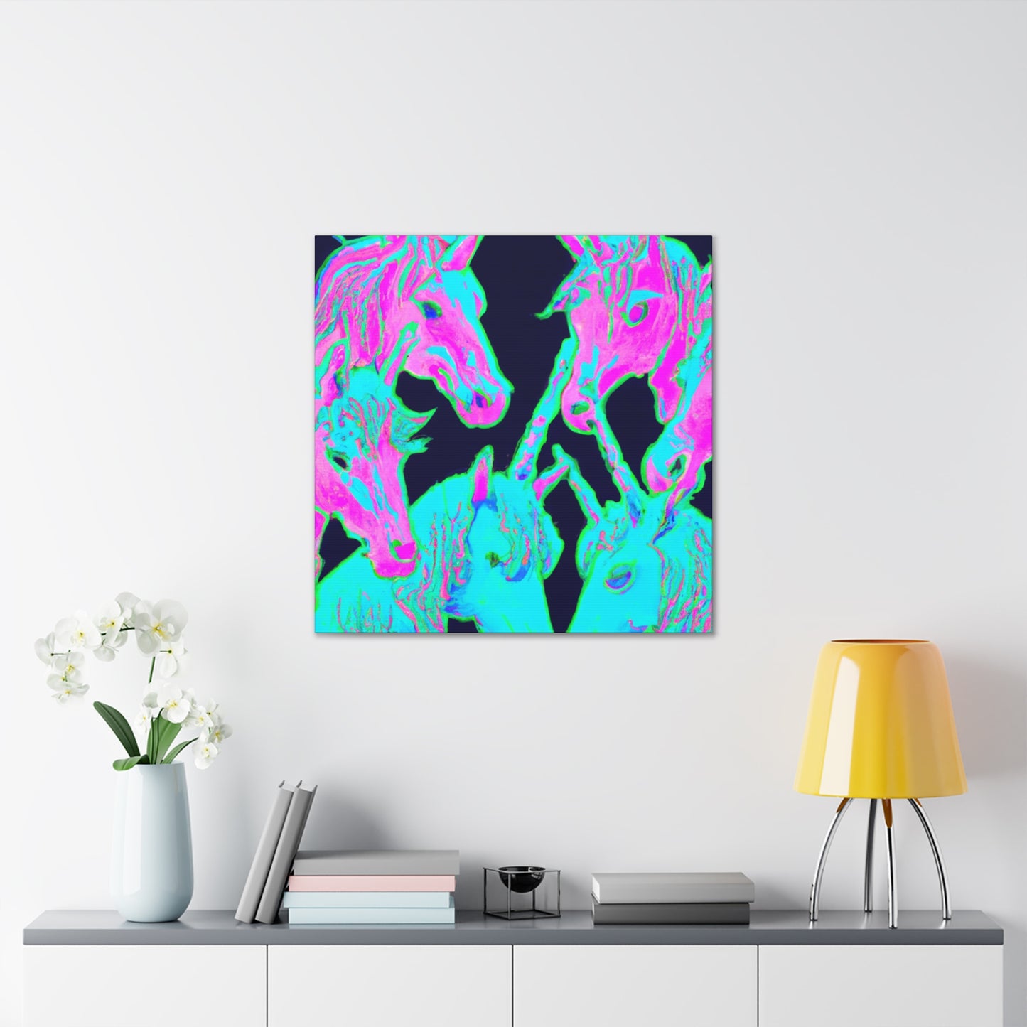 Neon Rainbow Herd NEON Unicorns Art Canvas