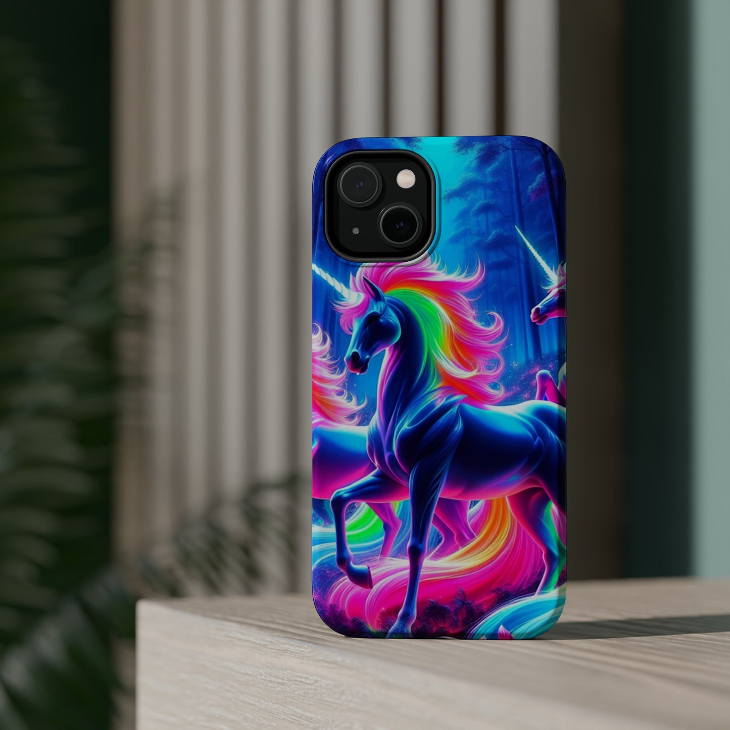 NeonNocturnals Neon Unicorns Premium Art Magsafe Magnet Tough IPhone 13 14 15 Pro Plus Max and Mini in Matte and Glossy Phone cases