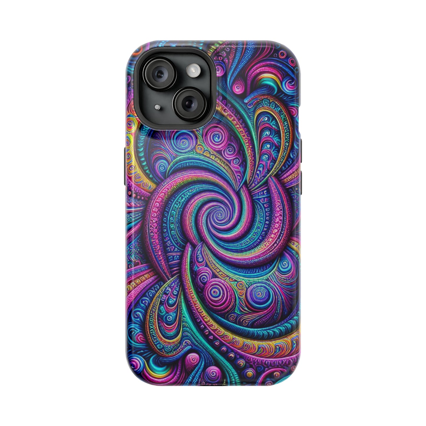 Cosmic Quasar Dreams. Neon Trippy Infinity Patterns Premium Art Magsafe Magnet Tough IPhone 13 14 15 Pro Plus Max and Mini in Matte and Glossy Phone cases