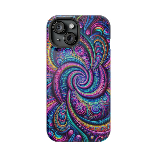 Cosmic Quasar Dreams. Neon Trippy Infinity Patterns Premium Art Magsafe Magnet Tough IPhone 13 14 15 Pro Plus Max and Mini in Matte and Glossy Phone cases