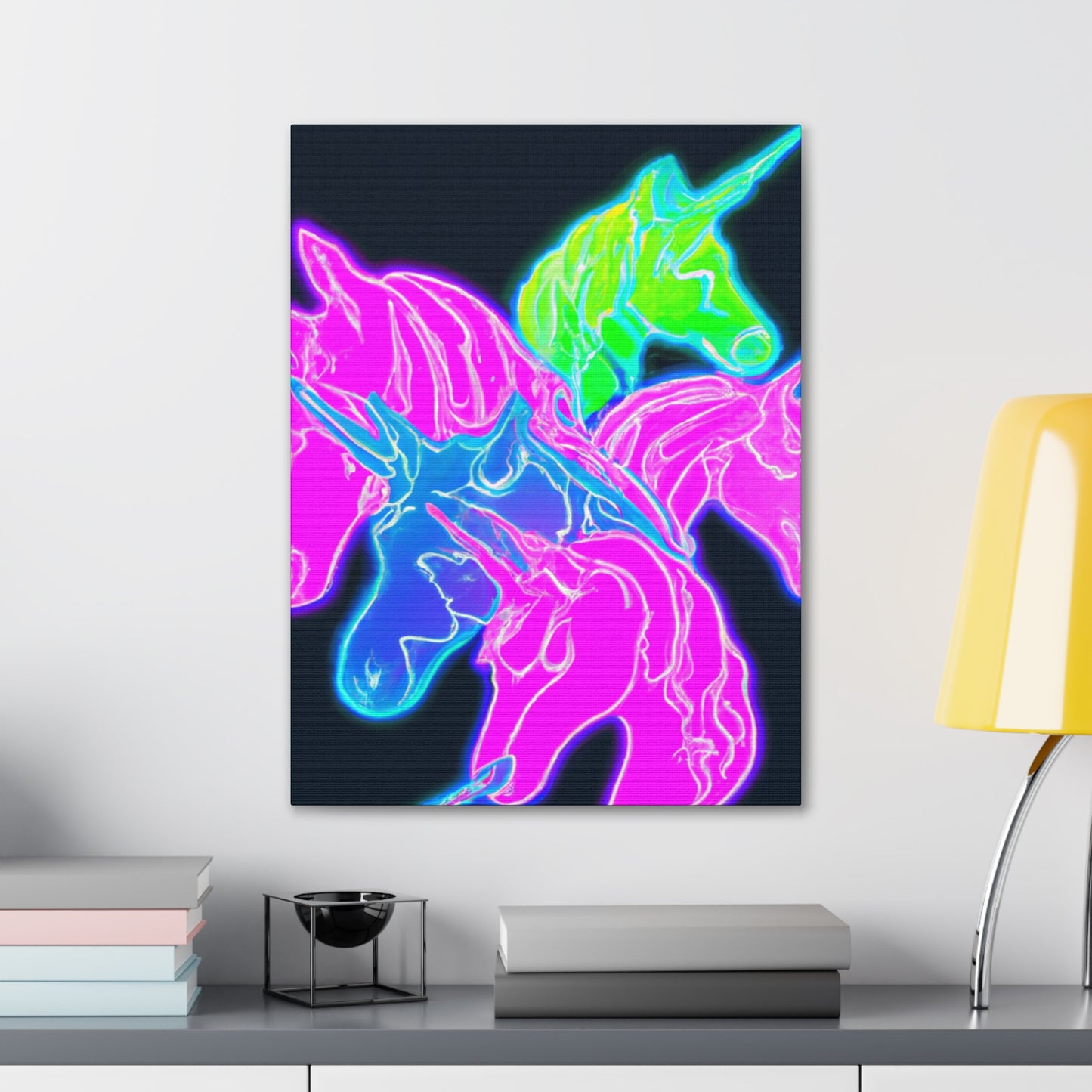 Neon Flurry Unicorns. NEON Unicorns Art Canvas