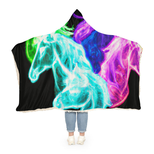 "Neon Magic of Unicorns" - NEON Unicorns Art Hooded Snuggle Blanket