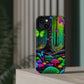 "Neon Garden Symphony". Neon Butterflies and Mushrooms Premium Art Magsafe Magnet Tough IPhone 13 14 15 Pro Plus Max and Mini in Matte and Glossy Phone cases