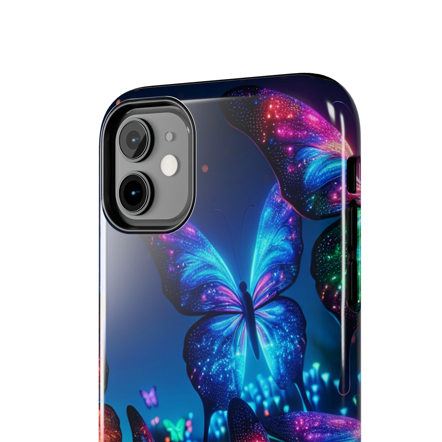 "Electric Morpho Rain" NEON Butterflies Tough Phone Case Iphone  7 8 9 10 11 12 13 14 SE X XR XS Pro Max Mini Plus