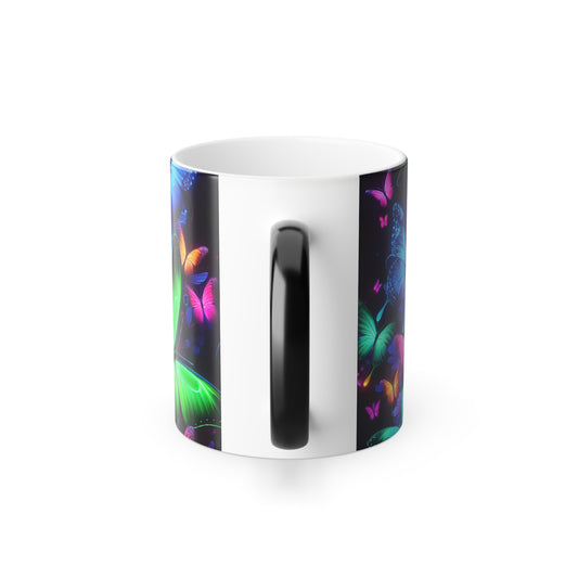 "Neon Butterfly Rainbow Dance" Neon Butterflies 11oz Color Morphing Mug