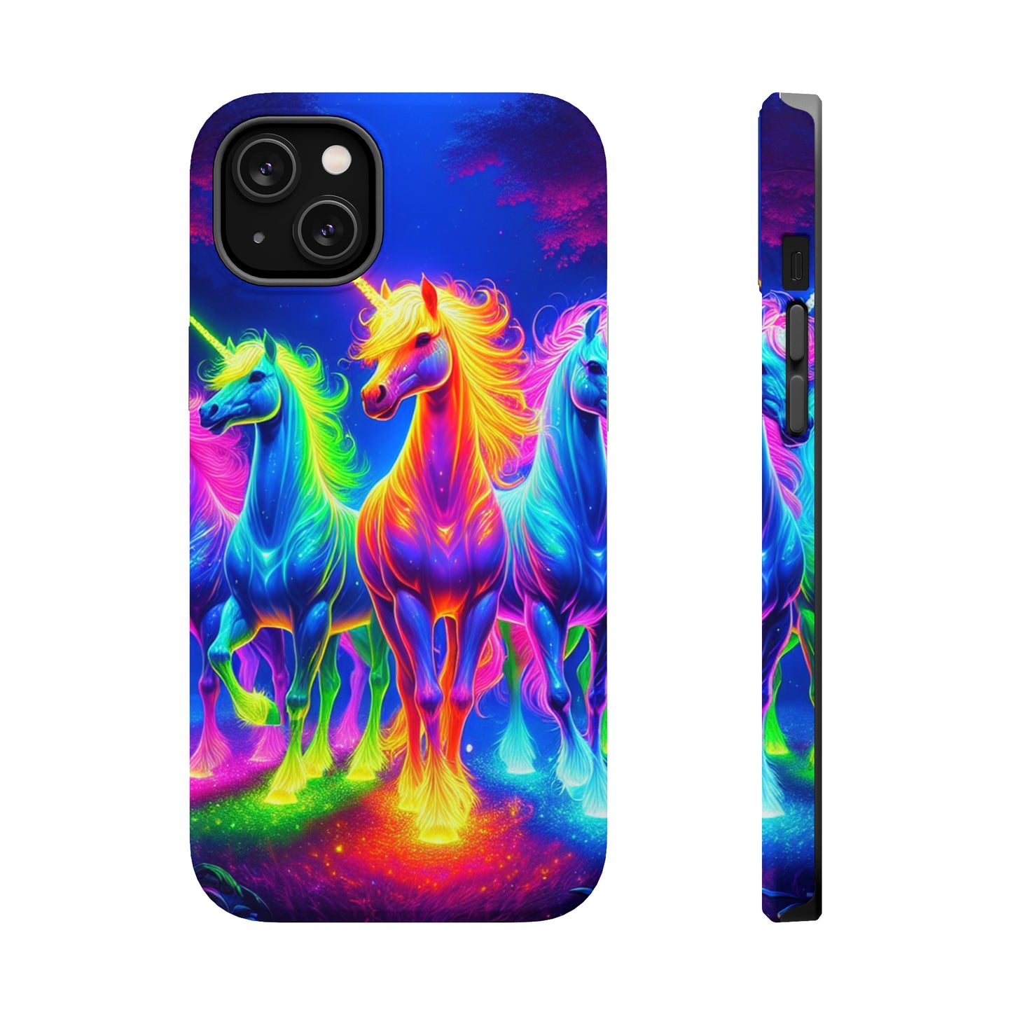 Neon Mystic Magicians Neon Unicorns Premium Art Magsafe Magnet Tough IPhone 13 14 15 Pro Plus Max and Mini in Matte and Glossy Phone cases