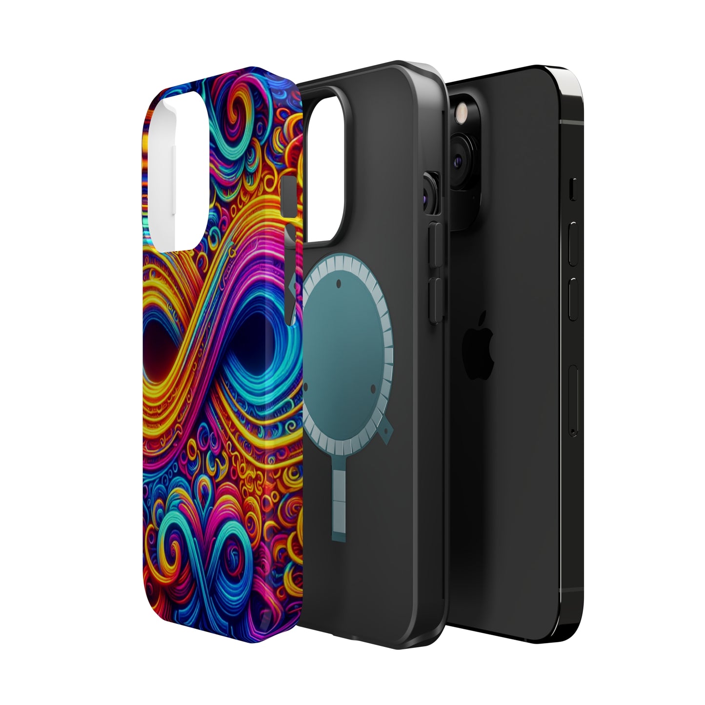 ElectroFractal Fluorescence. Neon Trippy Infinity Patterns Premium Art Magsafe Magnet Tough IPhone 13 14 15 Pro Plus Max and Mini in Matte and Glossy Phone cases