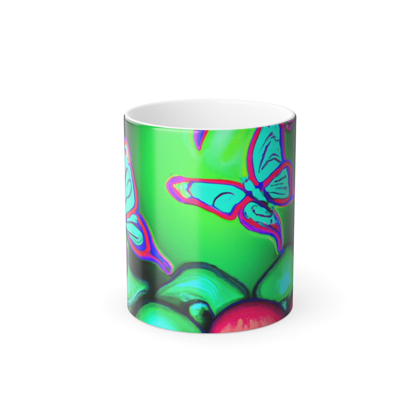 Neon Fantasy Garden. Mushrooms & Butterflies 11oz Color Morphing Mug