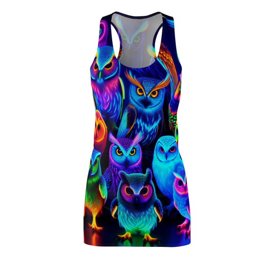 "Neon Nocturne" Neon Owls Racerback Dress