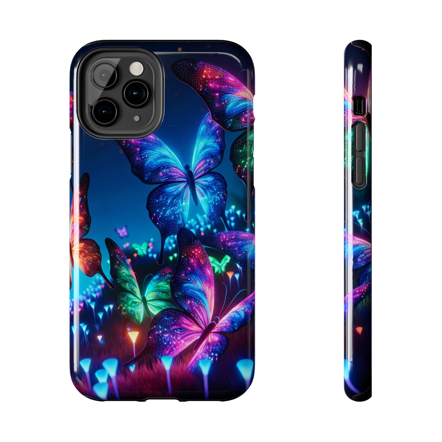 "Electric Morpho Rain" NEON Butterflies Tough Phone Case Iphone  7 8 9 10 11 12 13 14 SE X XR XS Pro Max Mini Plus