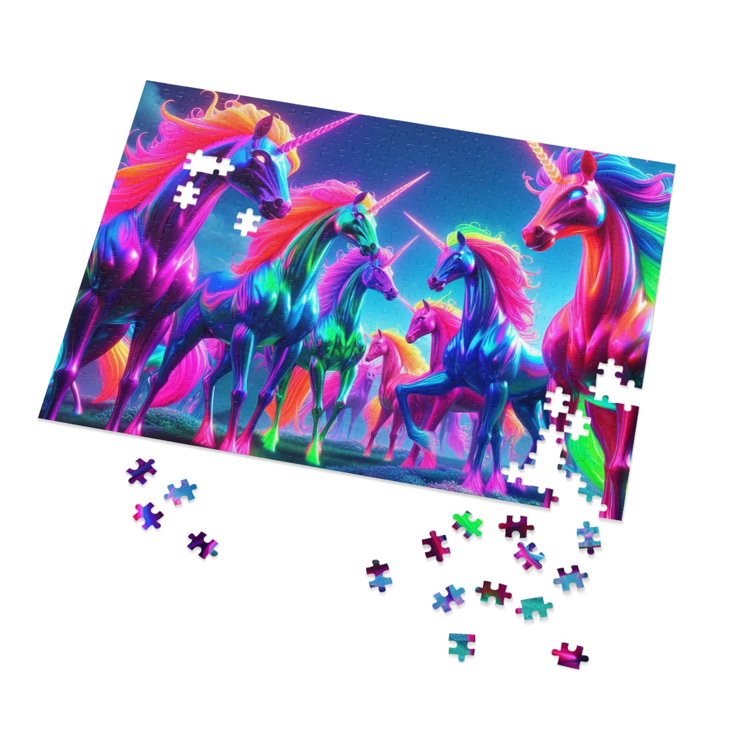 NeonUnicornSplash - Neon Unicorns Puzzle 30, 110, 252, and 1000 Pieces