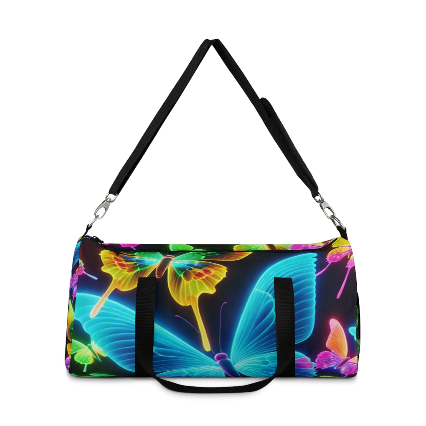 Neon Splendor. - Neon Butterflies Duffle Bag