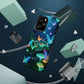 "Neon Meadow" Neon Butterflies and Mushrooms Premium Art Magsafe Magnet Tough IPhone 13 14 15 Pro Plus Max and Mini in Matte and Glossy Phone cases