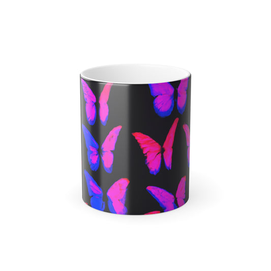 'Neon Hues of Splendor' Neon Butterflies 11oz Color Morphing Mug