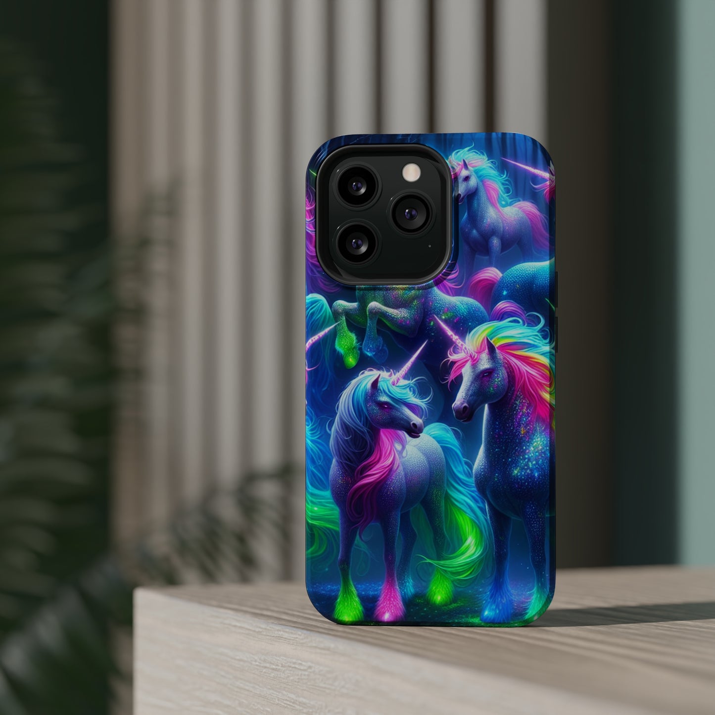 Vivid Dreamscape of Neon Unicorns Neon Unicorns Premium Art Magsafe Magnet Tough IPhone 13 14 15 Pro Plus Max and Mini in Matte and Glossy Phone cases