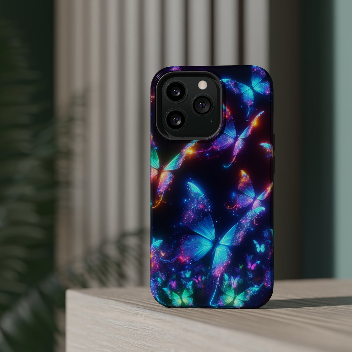 "Electrically Vivid Reverie" Neon Butterflies Premium Art Magsafe Magnet Tough IPhone 13 14 15 Pro Plus Max and Mini in Matte and Glossy Phone cases